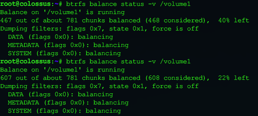 Screenshot of BTRFS status