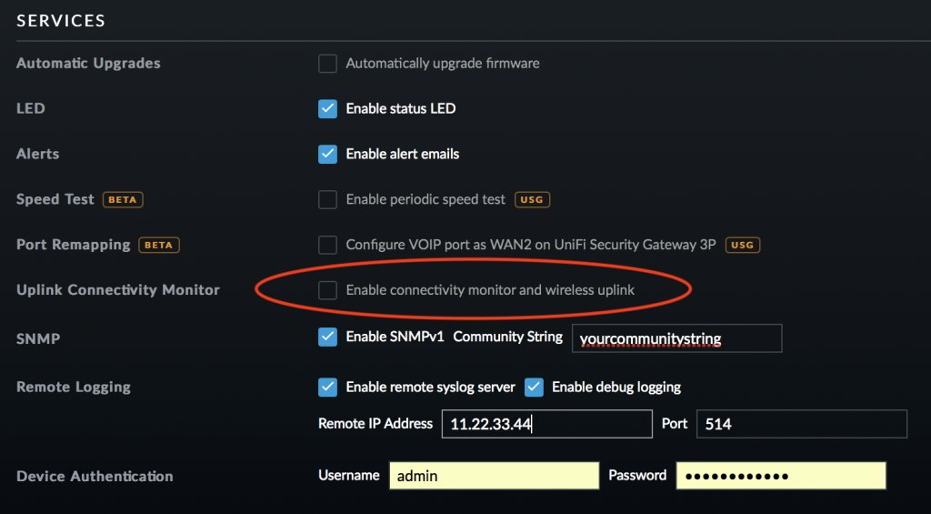 Ubiquiti UniFi controller settings