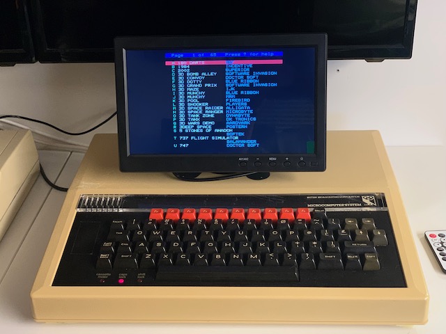 Podofo 10.1" LCD monitor on top of an Acorn BBC Micro